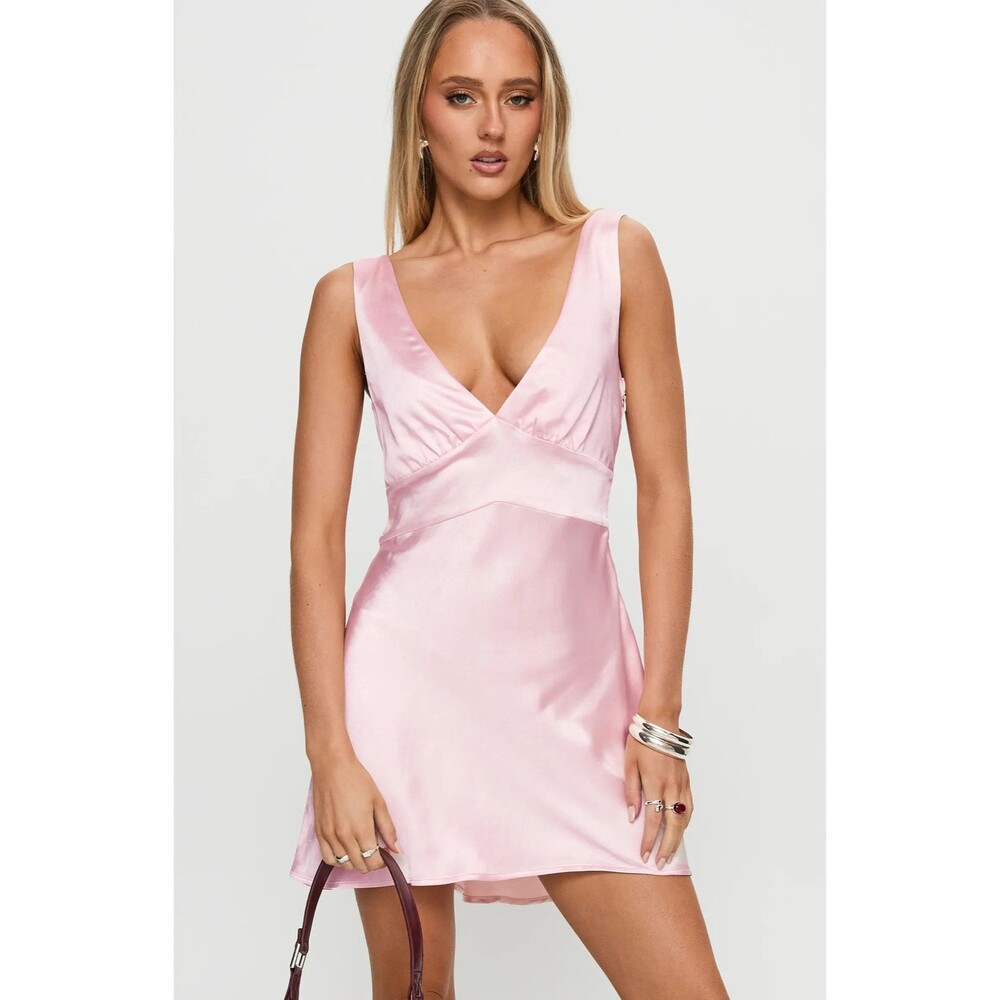 Princess Polly Dress 6 Pink Satin V Neck Sleeveless Slip Mini Lined Party